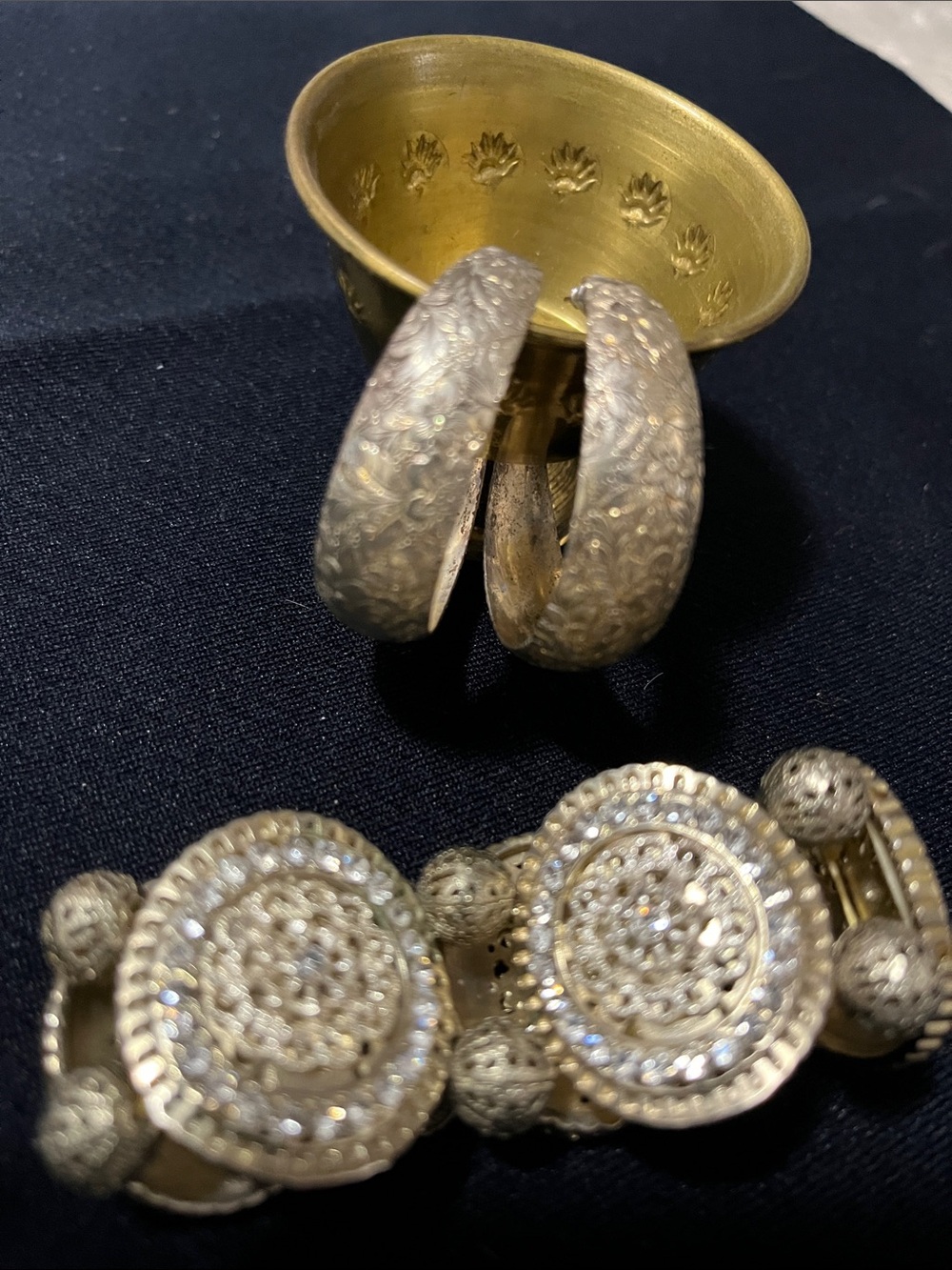 Intricate Filigree Gold-Tone Hoop Earrings and Bracelet Set